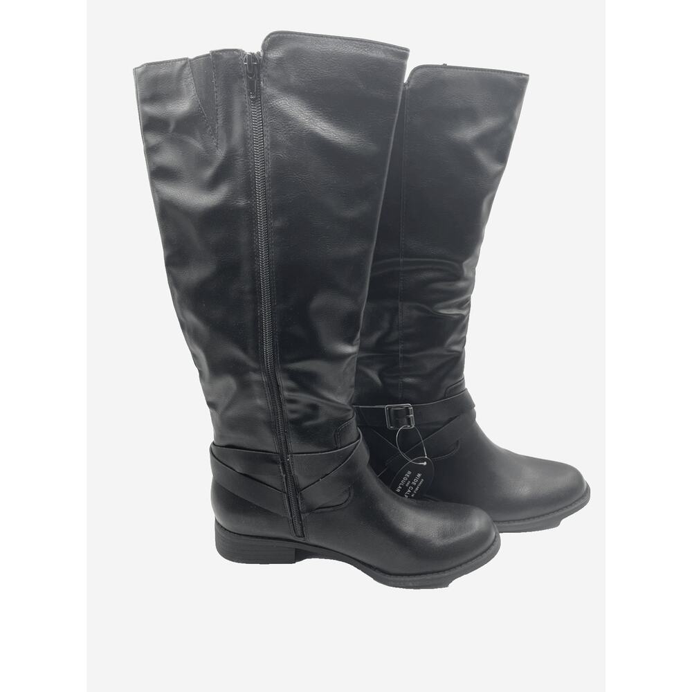 STYLE & CO Women's Black Margoo Full Side Zip Wide Calf Tall Riding Boot 7.5 NIB